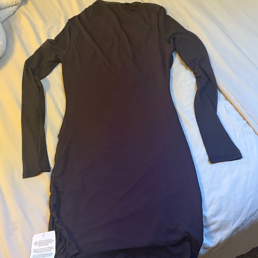 Deep Burgundy Long Sleeve Dress with Ruching - Picture 8 of 10